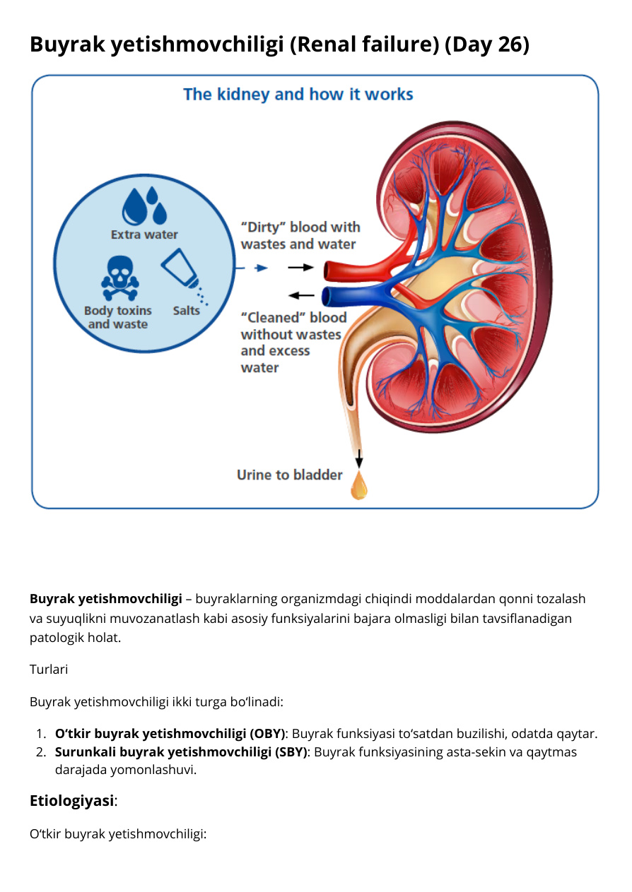 Buyrak yetishmovchiligi (Renal failure) (Day 26)