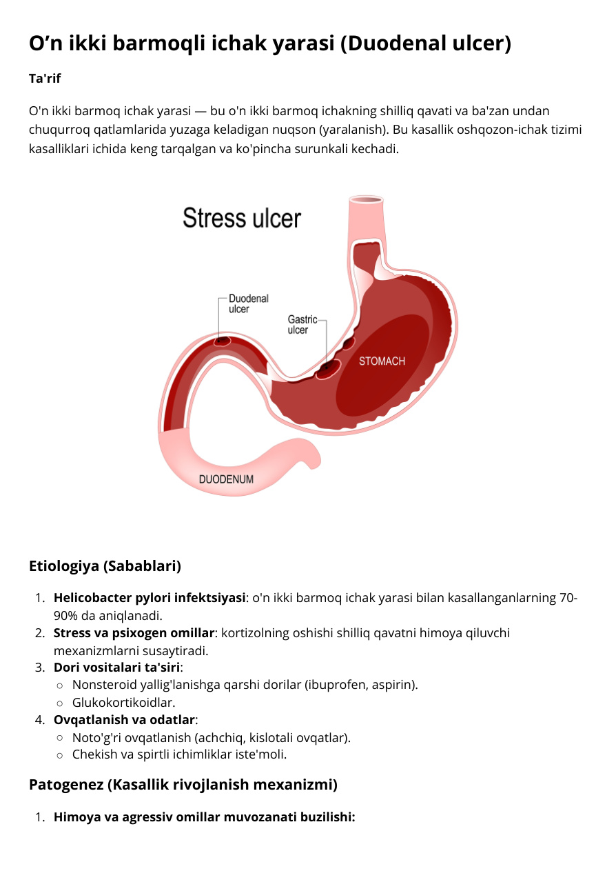 O’n ikki barmoqli ichak yarasi (Duodenal ulcer)