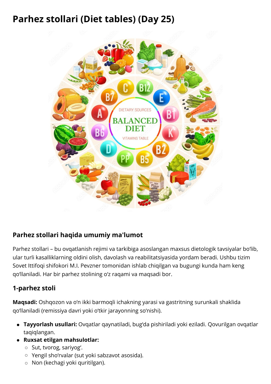 Parhez stollari (Diet tables)